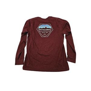 Patagonia Shirt Adult Medium Red Spell Out Long Sleeve Outdoors Mens